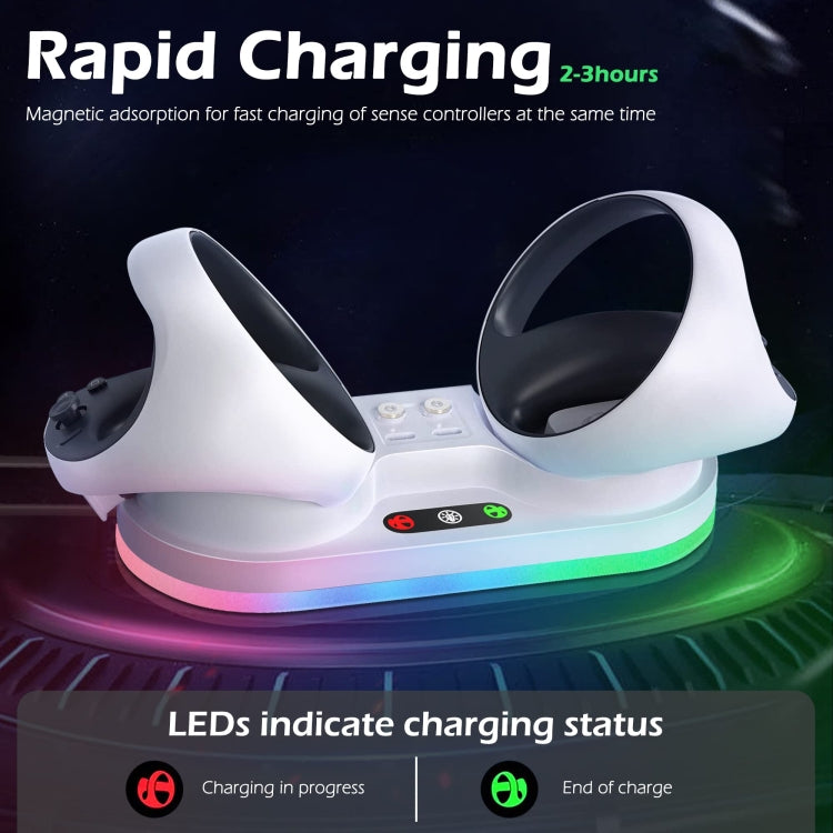 iPlay Colorful Light Charging Base for PS VR2 controllers with magnetic charging and LED indicators, designed for efficient and stylish charging.